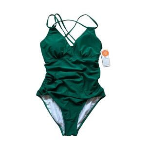 Women's Charmo V Neck Tummy Control Criss Cross One-Piece Swimsuit - NWT